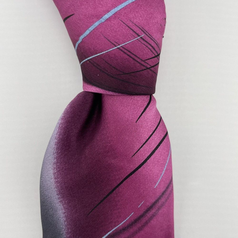 J. GARCIA Men's 100% Silk Designer Necktie Landscape Coll. Gray/Purple‎ 60" EUC